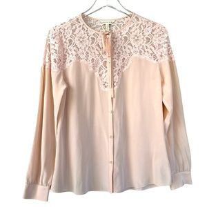 Rebecca Taylor Elegant Pink Silk Lace Blouse Size 6